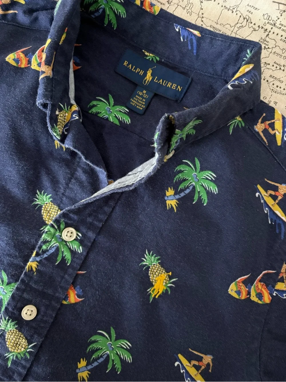 Ralph Lauren Navy Short-Sleeve Button-Down with White Sailboat Print